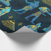 エジプトの金ゴールドおよび青いガラスパターン ラッピングペーパー (角)