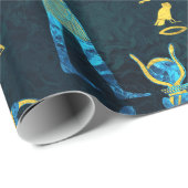 エジプトの金ゴールドおよび青いガラスパターン ラッピングペーパー (ロールコーナー)