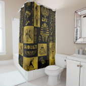 エジプトの金ゴールドのヒエログリフおよび記号のコラージュ シャワーカーテン (インサイチュ)