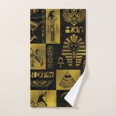 エジプトの金ゴールドのヒエログリフおよび記号のコラージュ バスタオルセット (ハンドタオル)