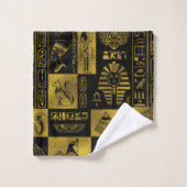 エジプトの金ゴールドのヒエログリフおよび記号のコラージュ バスタオルセット (ウォッシュタオル)