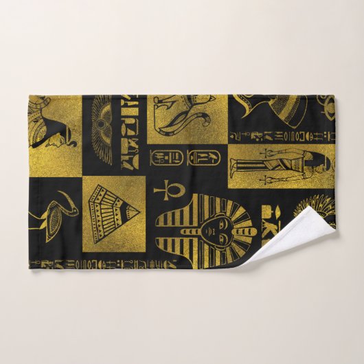 エジプトの金ゴールドのヒエログリフおよび記号のコラージュ バスタオルセット (ハンドタオル)