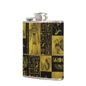 エジプトの金ゴールドのヒエログリフおよび記号のコラージュ フラスク (左)