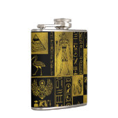 エジプトの金ゴールドのヒエログリフおよび記号のコラージュ フラスク (右)