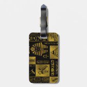 エジプトの金ゴールドのヒエログリフおよび記号のコラージュ ラゲッジタグ (裏面縦)