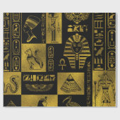 エジプトの金ゴールドのヒエログリフおよび記号のコラージュ ラッピングペーパー (フラット)