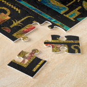 エジプトの金ゴールド、ティール(緑がかった色)および赤いガラスパターン ジグソーパズル (側面)