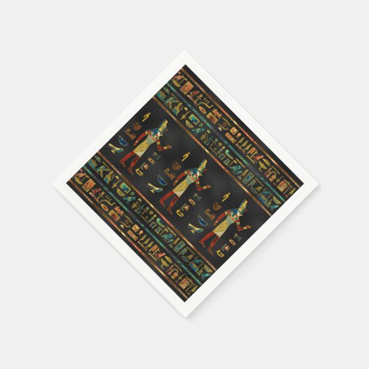 エジプトの金ゴールド、ティール（緑がかった色）、および赤いガラスパターン スタンダードカクテルナプキン (角)