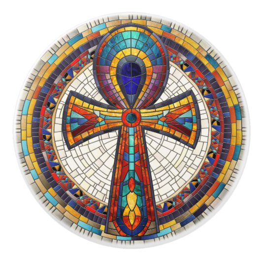 エジプトのAnkh Cross – モザイクアート セラミックノブ (正面)