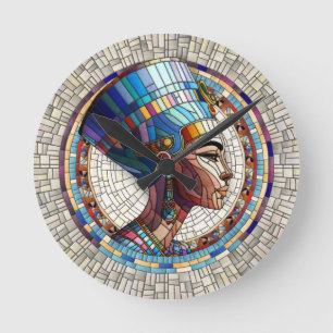 エジプトのNefertiti – モザイクアート ラウンド壁時計