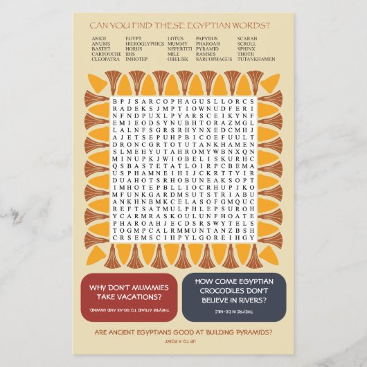 エジプトをテーマにしたゲームとパズルアクティビティシート チラシ (正面)