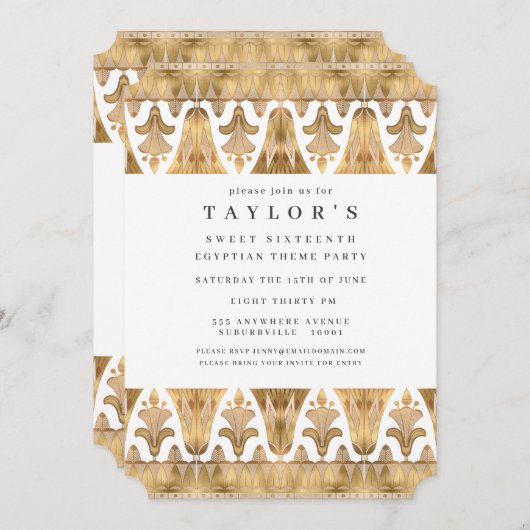 エジプトアールデコ金ゴールド誕生会 招待状 (正面/裏面)