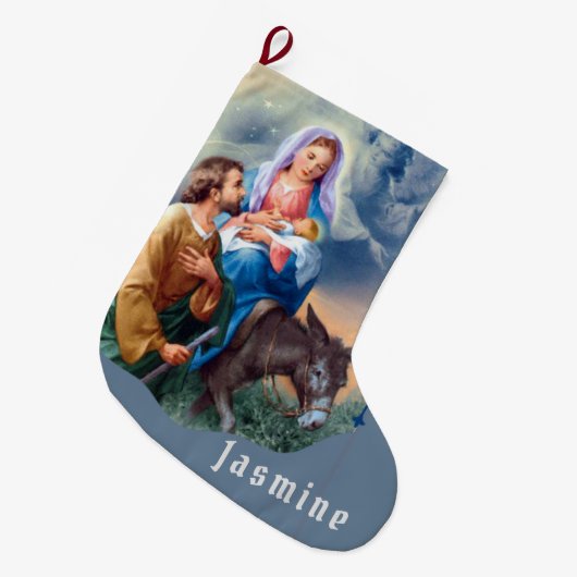 エジプトイエス・キリストメリーヨセフへの飛行 ラージクリスマスストッキング (正面 (吊り時))