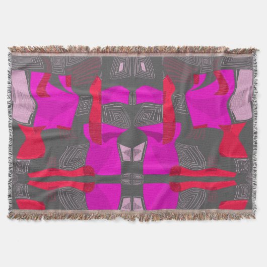 エジプトサイケデリックコラージュ:明るい赤紫色赤灰色 スローブランケット (正面)