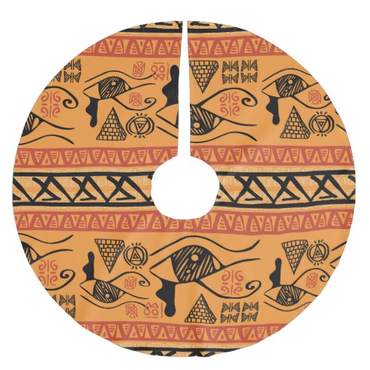 エジプトストライプのの部族ヴィンテージモチーフ。 ブラッシュドポリエステルツリースカート (正面)