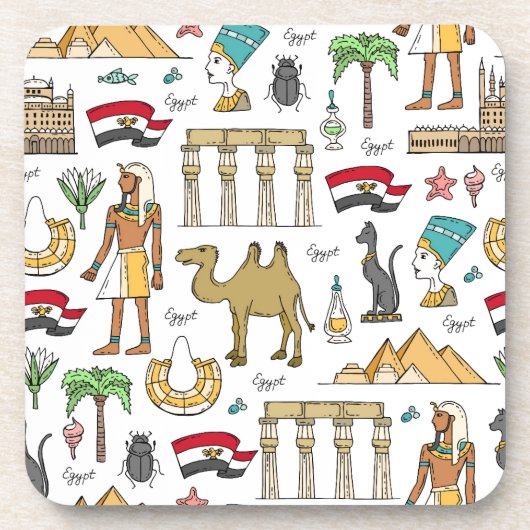 エジプトパターンの色の記号 コースター (正面)