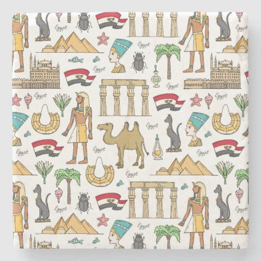 エジプトパターンの色の記号 ストーンコースター (正面)