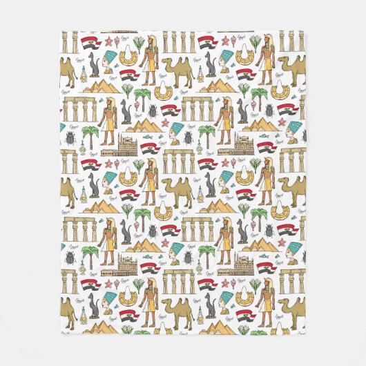 エジプトパターンの色の記号 フリースブランケット (正面)