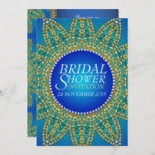 エジプトブルーティール（緑がかった色）金ゴールドスターブライダルシャワー 招待状 (正面/裏面)