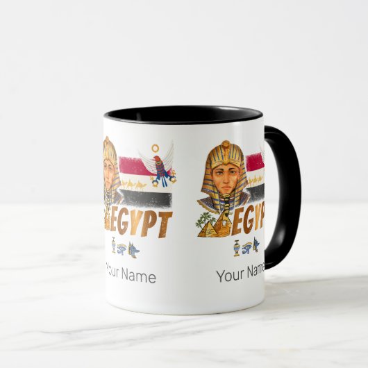 エジプトヴィンテージファラオ国旗とピラミッドのお土産 マグカップ (正面右)