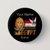 エジプトヴィンテージファラオ国旗とピラミッドのお土産 缶バッジ (正面)
