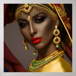 エジプト人女性エキゾチックなヘッドスカーフ金ゴールドグリーンブルー ポスター