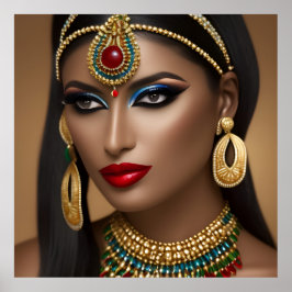 エジプト人女性エキゾチック金ゴールドグリーンジュエリー ポスター