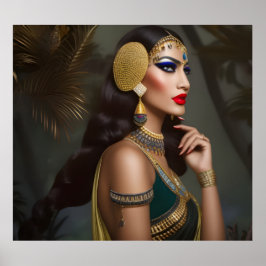 エジプト人女性エキゾチック金ゴールドグリーンドレスブルー宝石 ポスター