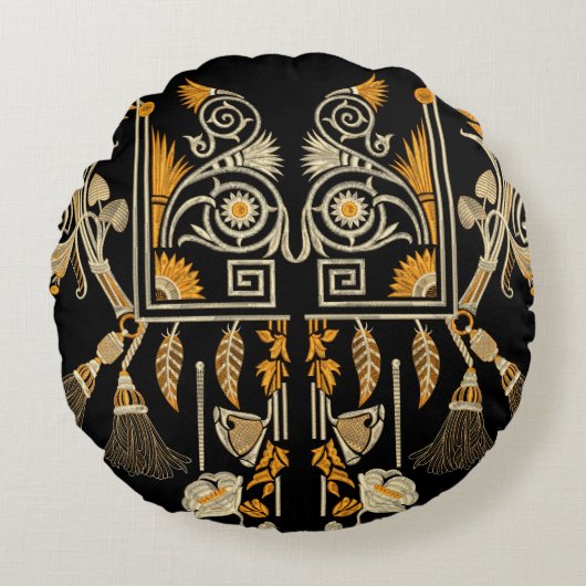 エジプト伝統的のア縁どート金ゴールド作成ハンドm ラウンドクッション (正面)