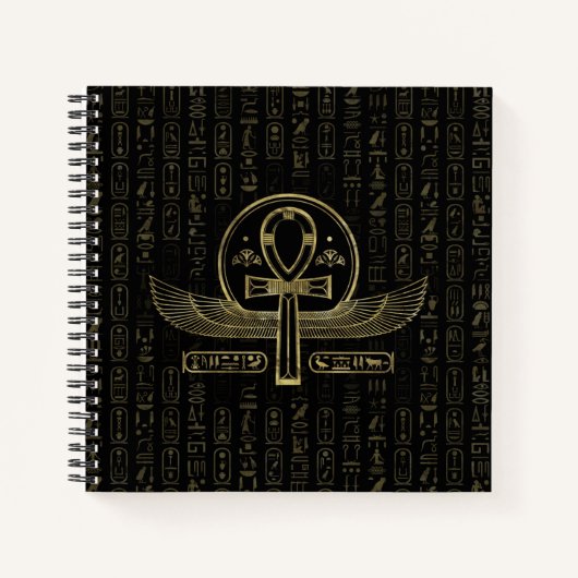 エジプト十字 – アンク語 – 金ゴールドと黒 ノートブック (正面)