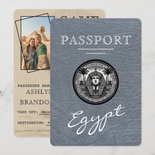 エジプト挙式・結婚式の案内状（Silver Egypt Passport Wedding Save  セーブザデート (正面/裏面)