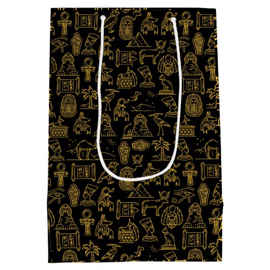 エジプト文字の記号パターン ミディアムペーパーバッグ (裏面)