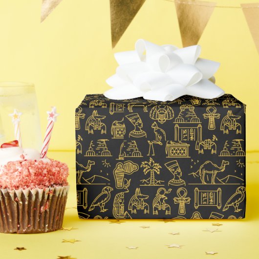 エジプト文字の記号パターン ラッピングペーパー (誕生日パーティー)