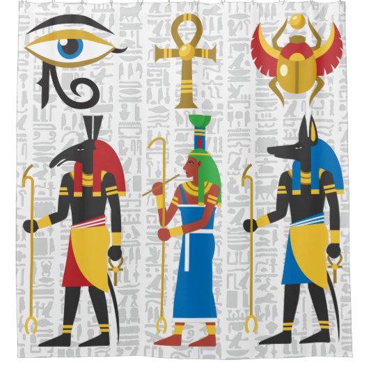 エジプト文字の記号 シャワーカーテン (正面)