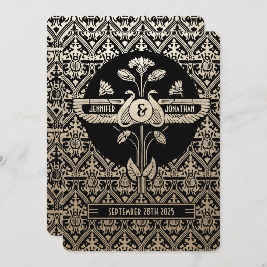 エジプト新しい結婚式招待状金ゴールド&ブラック 招待状 (正面/裏面)