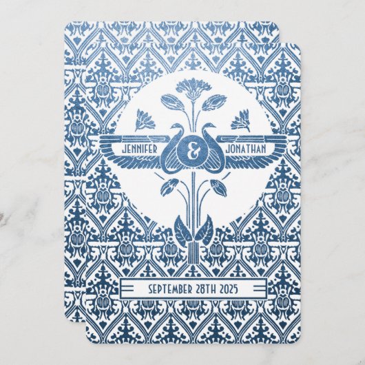 エジプト新しい結婚式招待状 – ブルーフォイル 招待状 (正面/裏面)