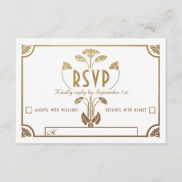 エジプト新しい結婚式RSVPカード(金ゴールド&ホワイト) 出欠カード