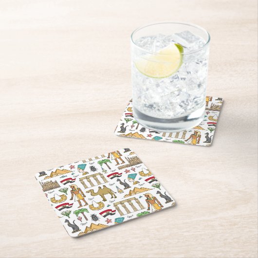 エジプト模様の色の記号 スクエアペーパーコースター (インサイチュ)