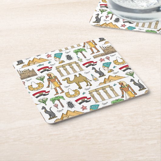 エジプト模様の色の記号 スクエアペーパーコースター (アングル)