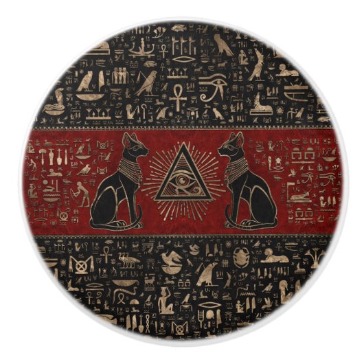 エジプト猫とホルスの目 セラミックノブ (正面)