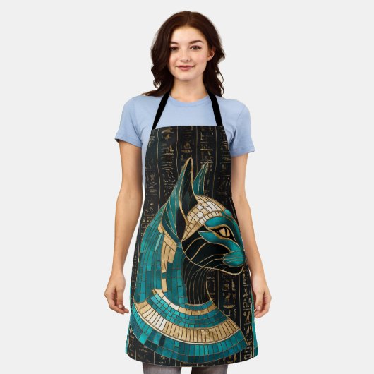エジプト猫の女神バステット – モザイクアート エプロン (着用した状態)