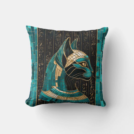 エジプト猫の女神バステット – モザイクアート クッション (正面)