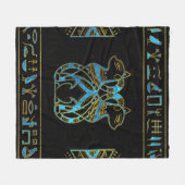 エジプト猫の金ゴールドおよび青のステンドグラス フリースブランケット (正面(横))