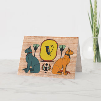 エジプト猫のCartoucheのモノグラムの挨拶状: V ノートカード