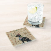 エジプト猫-パピルスのバステット ガラスコースター (アングル)