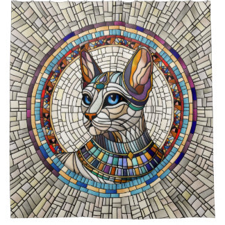 エジプト猫 – モザイクアート シャワーカーテン