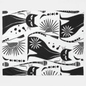 エジプト猫 – 白黒パターン フリースブランケット (正面(横))