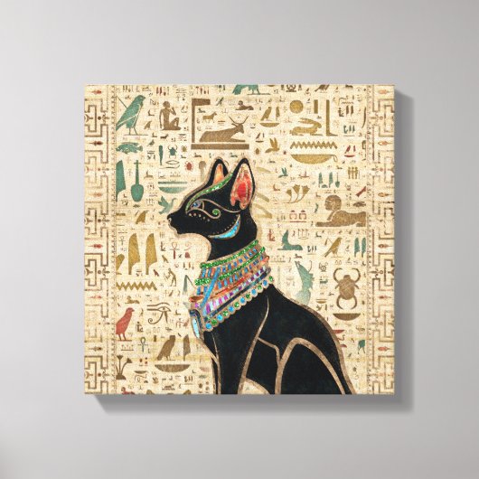 エジプト猫 – Bastet on papyrus キャンバスプリント (正面)