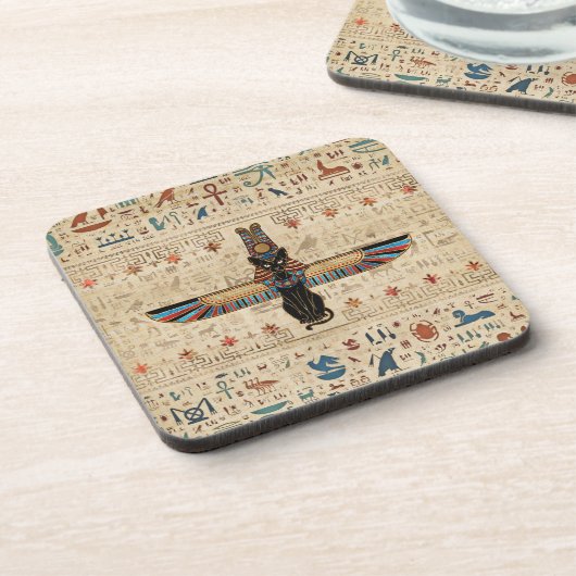 エジプト猫 – Bastet on papyrus コースター (左側)