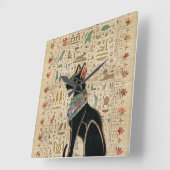 エジプト猫 – Bastet on papyrus スクエア壁時計 (傾斜)